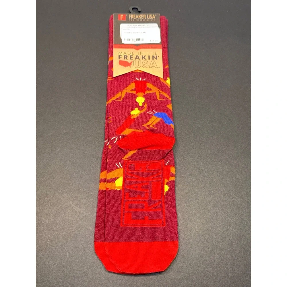 Freaker Feet Yoga Makes Me Fart Novelty Crew Socks Burgundy Red Made in USA NEW